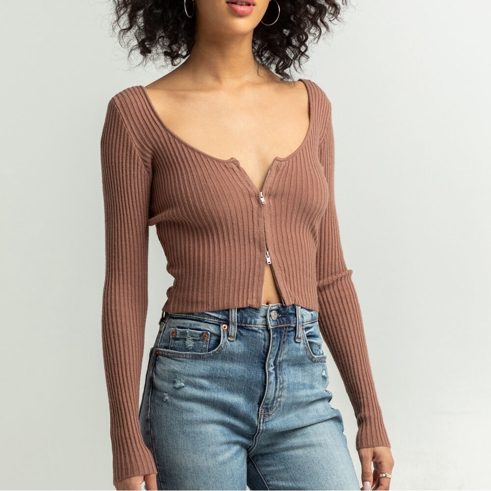 Scoop Zip Up Brown Women’s Sweater Size X-Large